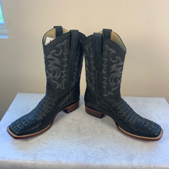 Los Altos Genuine Caiman Leather Western Boots NEW Mens 13EE Black Square Toe - Picture 6 of 16